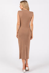 Mocha Knit Mock Neck Midi Dress