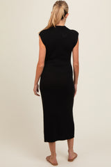 Black Knit Mock Neck Maternity Midi Dress