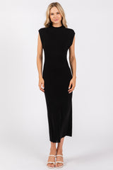 Black Knit Mock Neck Maternity Midi Dress