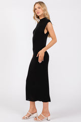 Black Knit Mock Neck Midi Dress