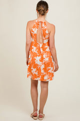 Orange Floral Back Cutout Maternity Dress