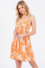 Orange Floral Back Cutout Dress