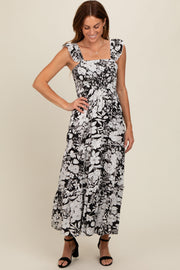 Black Floral Smocked Tiered Maxi Dress