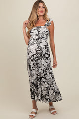 Black Floral Smocked Tiered Maternity Maxi Dress