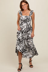 Black Floral Smocked Tiered Maxi Dress