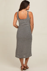 Black Striped V-Neck Maternity Midi Dress