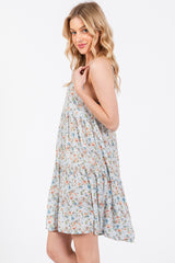 Light Blue Floral Tiered Dress