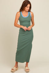 Olive Colorblock Side Slit Maxi Dress