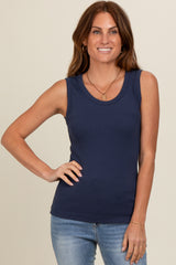 Navy Blue Basic Ribbed Knit Tank