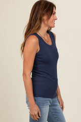 Navy Blue Basic Ribbed Knit Tank