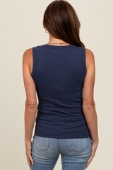 Navy Blue Basic Ribbed Knit Tank