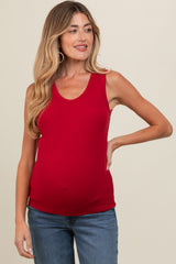 Red Basic Ribbed Knit Maternity Tank