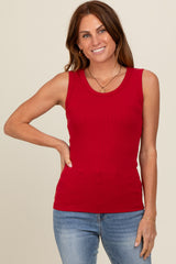 Red Basic Ribbed Knit Tank