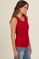 Red Basic Ribbed Knit Tank