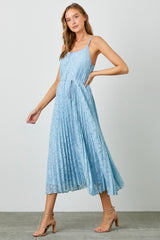 Light Blue Floral Pleated Maxi Dress