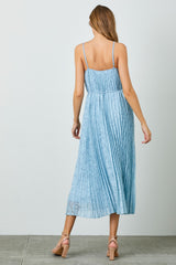 Light Blue Floral Pleated Maxi Dress