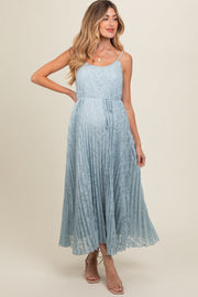 Light Blue Floral Pleated Maternity Maxi Dress