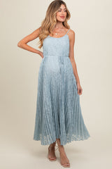 Light Blue Floral Pleated Maternity Maxi Dress