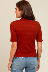 Rust Lettuce Trim Mock Neck Top