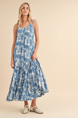 Blue Printed Maternity Maxi Dress