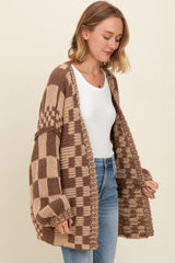 Brown Mixed Check Pattern Chunky Cardigan