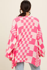 Fuchsia Mixed Check Pattern Chunky Cardigan