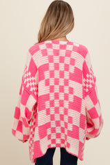 Fuchsia Mixed Check Pattern Chunky Maternity Cardigan