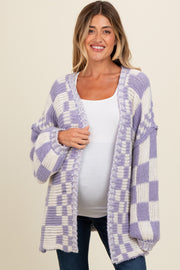 Lavender Mixed Check Pattern Chunky Maternity Cardigan