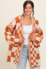 Rust Mixed Check Pattern Chunky Cardigan