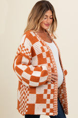 Rust Mixed Check Pattern Chunky Maternity Cardigan