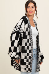 Black Mixed Check Pattern Chunky Cardigan