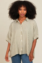 Olive Striped Oversized Blouse