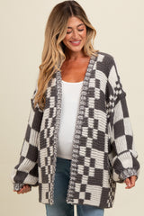 Charcoal Mixed Check Pattern Chunky Maternity Cardigan