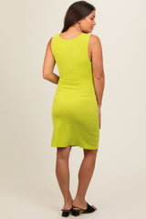 Lime Ruched Sleeveless Maternity Fitted Dress