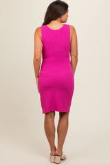 Fuchsia Ruched Sleeveless Maternity Fitted Dress