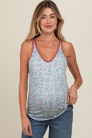 Light Blue Floral V-Neck Maternity Tank Top