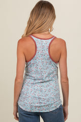 Light Blue Floral V-Neck Maternity Tank Top