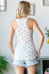 White Floral Print Button Front Tank Top