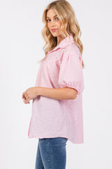 Pink Plaid Button Down Top