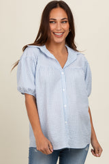 Blue Plaid Button Down Maternity Top