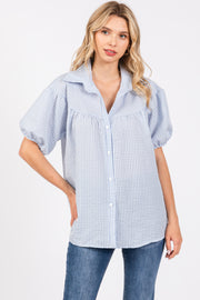 Blue Plaid Button Down Top