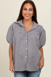 Black Plaid Button Down Maternity Top