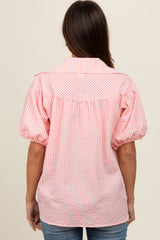 Peach Plaid Button Down Maternity Top