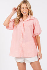 Peach Plaid Button Down Maternity Top