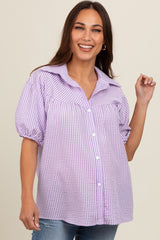 Lavender Plaid Button Down Maternity Top