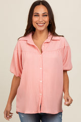 Light Pink Collared Button Down Maternity Blouse