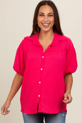 Fuchsia Collared Button Down Maternity Blouse