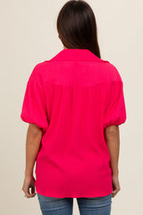 Fuchsia Collared Button Down Maternity Blouse