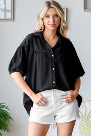 Black Collared Button Down Blouse