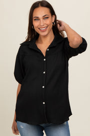 Black Collared Button Down Maternity Blouse